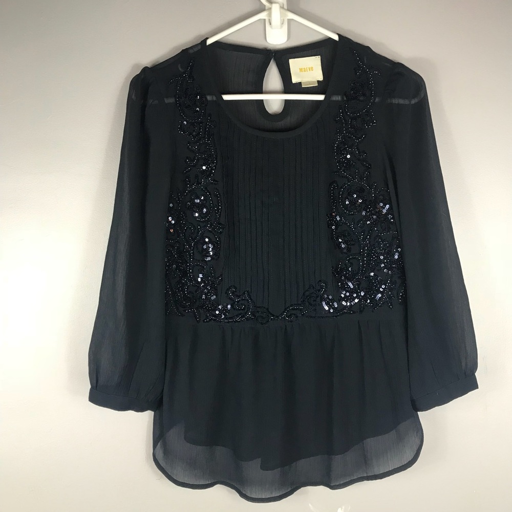 Anthropologie Maeve Sequins Top Sz 4